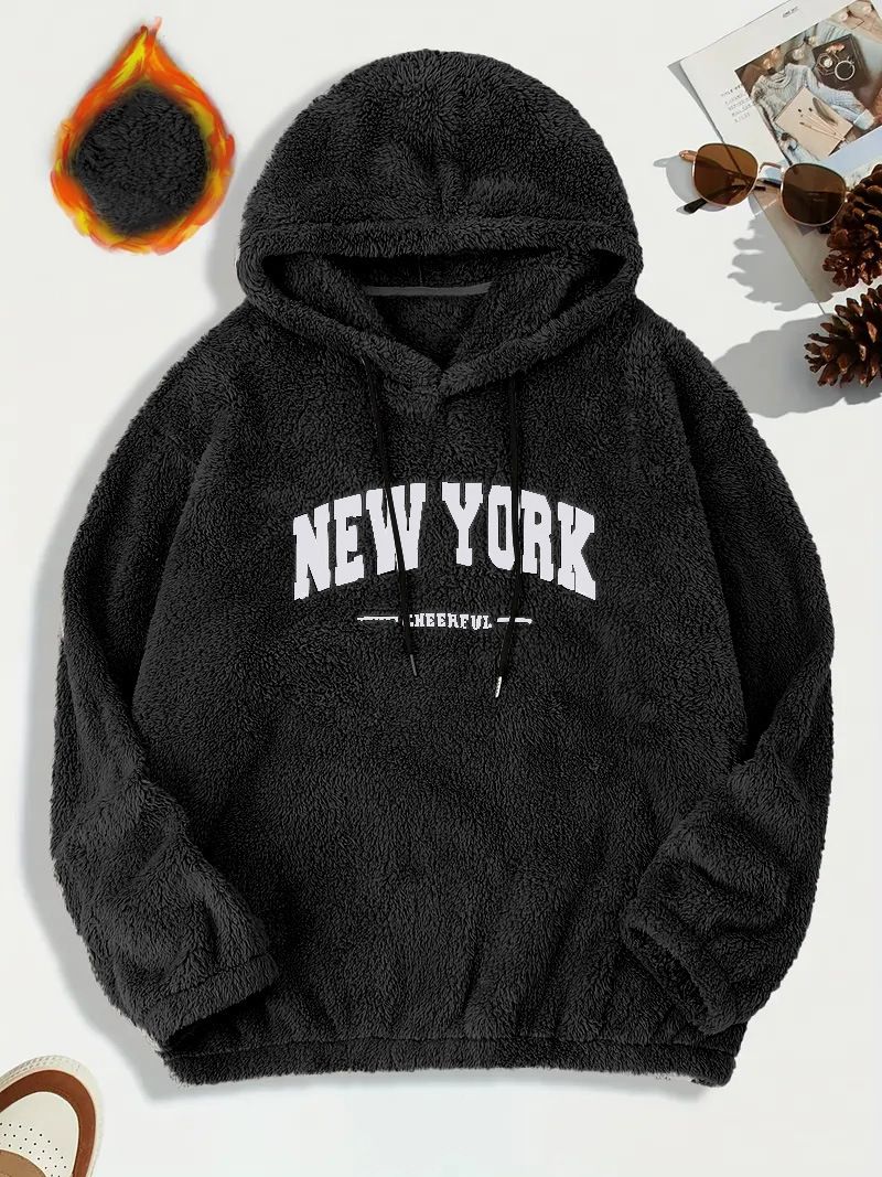 Men's Clothing Tops Sweatshirts Hoodies Men's Hoodie Lamb Wool Loose Letter Embroidered Pocket Hooded Jacket