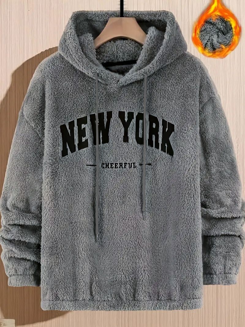 Men's Clothing Tops Sweatshirts Hoodies Men's Hoodie Lamb Wool Loose Letter Embroidered Pocket Hooded Jacket