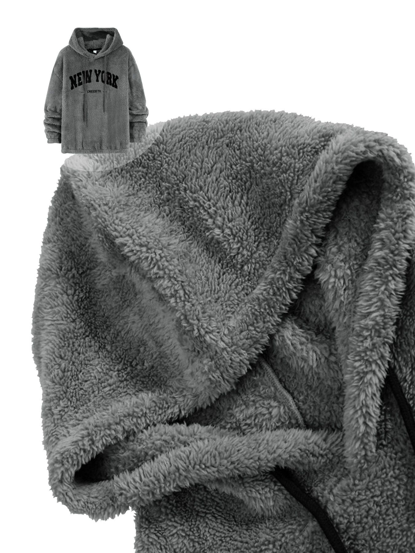 Men's Clothing Tops Sweatshirts Hoodies Men's Hoodie Lamb Wool Loose Letter Embroidered Pocket Hooded Jacket