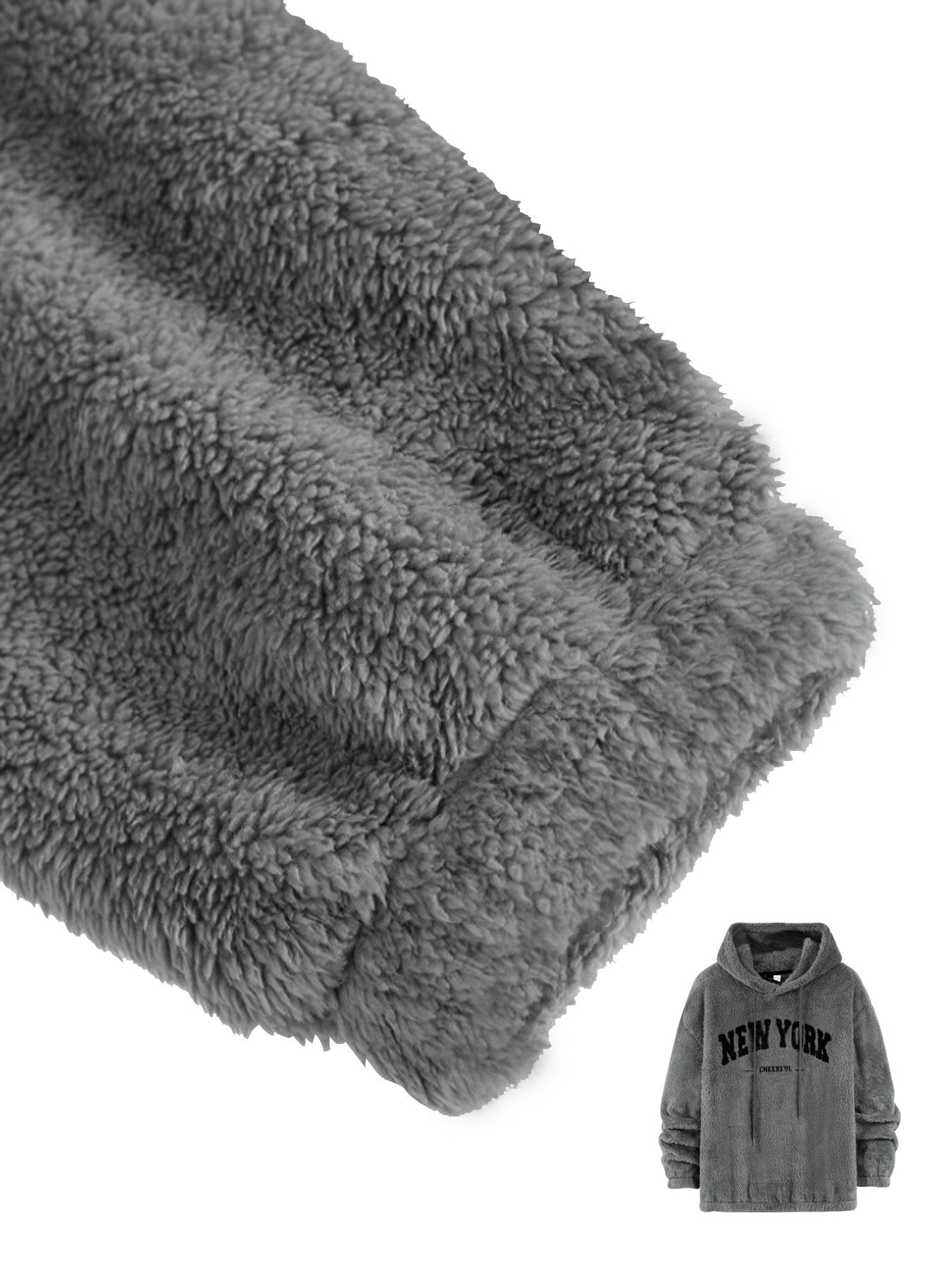 Men's Clothing Tops Sweatshirts Hoodies Men's Hoodie Lamb Wool Loose Letter Embroidered Pocket Hooded Jacket