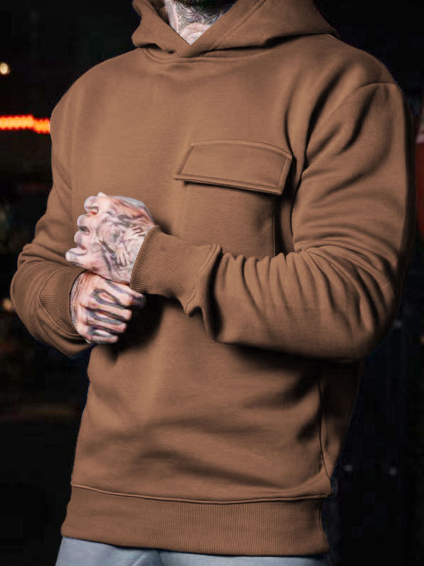 Men's Clothing Tops Sweatshirts Hoodies New Trendy Fashion Casual Oversized Hooded Sweatshirt with Pockets Cotton-Like Material Plus Size