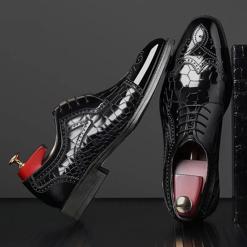 Shoes Men Leather Shoe Man Men's Square Toe Oxford Shoes with Block Embossing Men's Shoes Oxfords