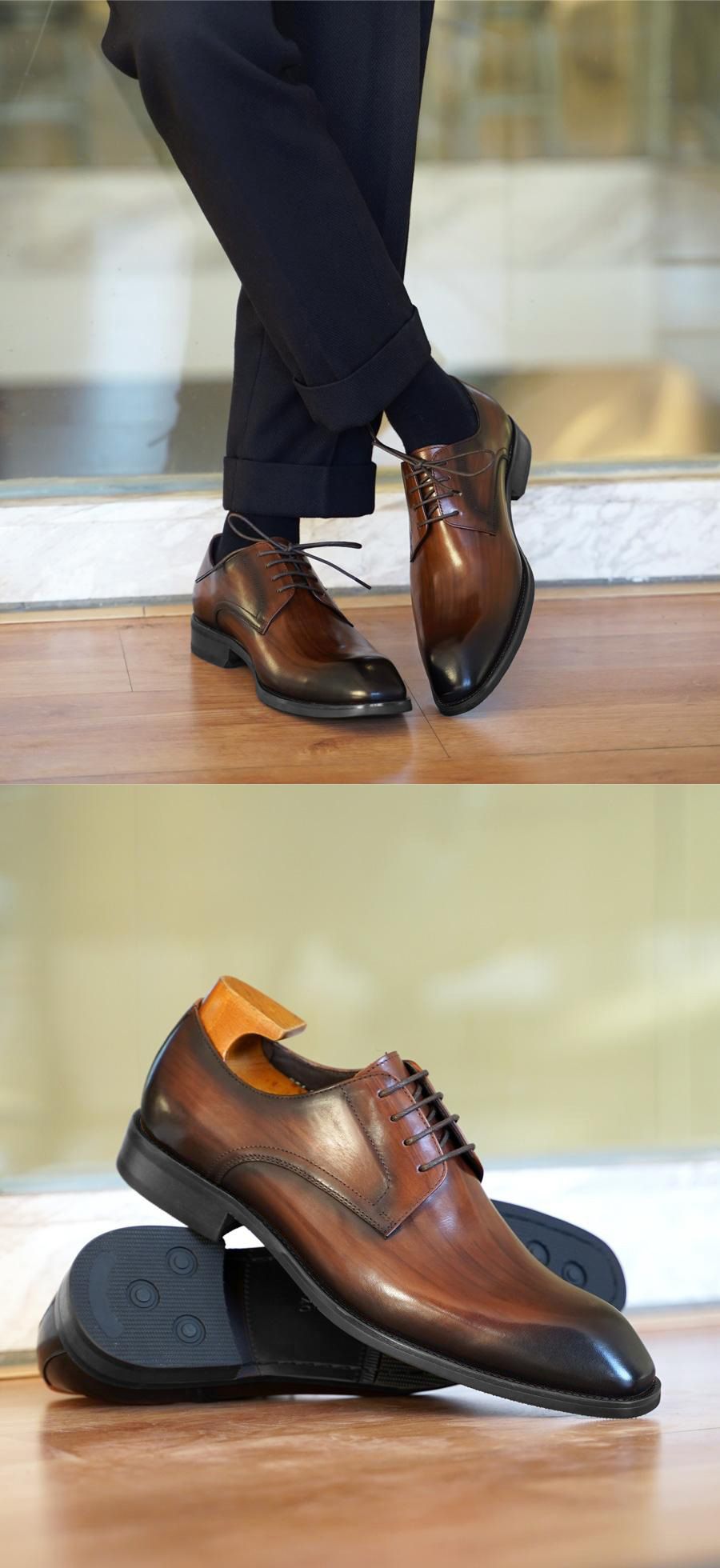 Shoes Men Leather Shoe Man Imitation Wood Grain Fashionable Vintage Square Toe Leather Shoes New Men's Leather Shoes Men's Shoes Oxfords