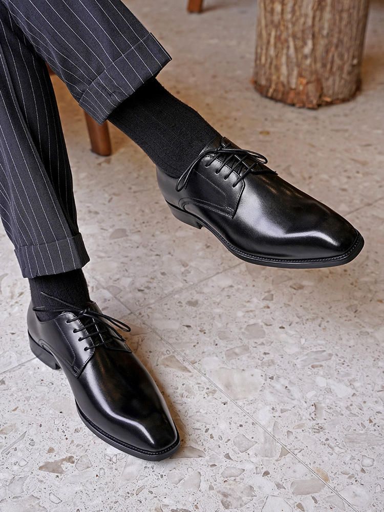 Shoes Men Leather Shoe Man Imitation Wood Grain Fashionable Vintage Square Toe Leather Shoes New Men's Leather Shoes Men's Shoes Oxfords