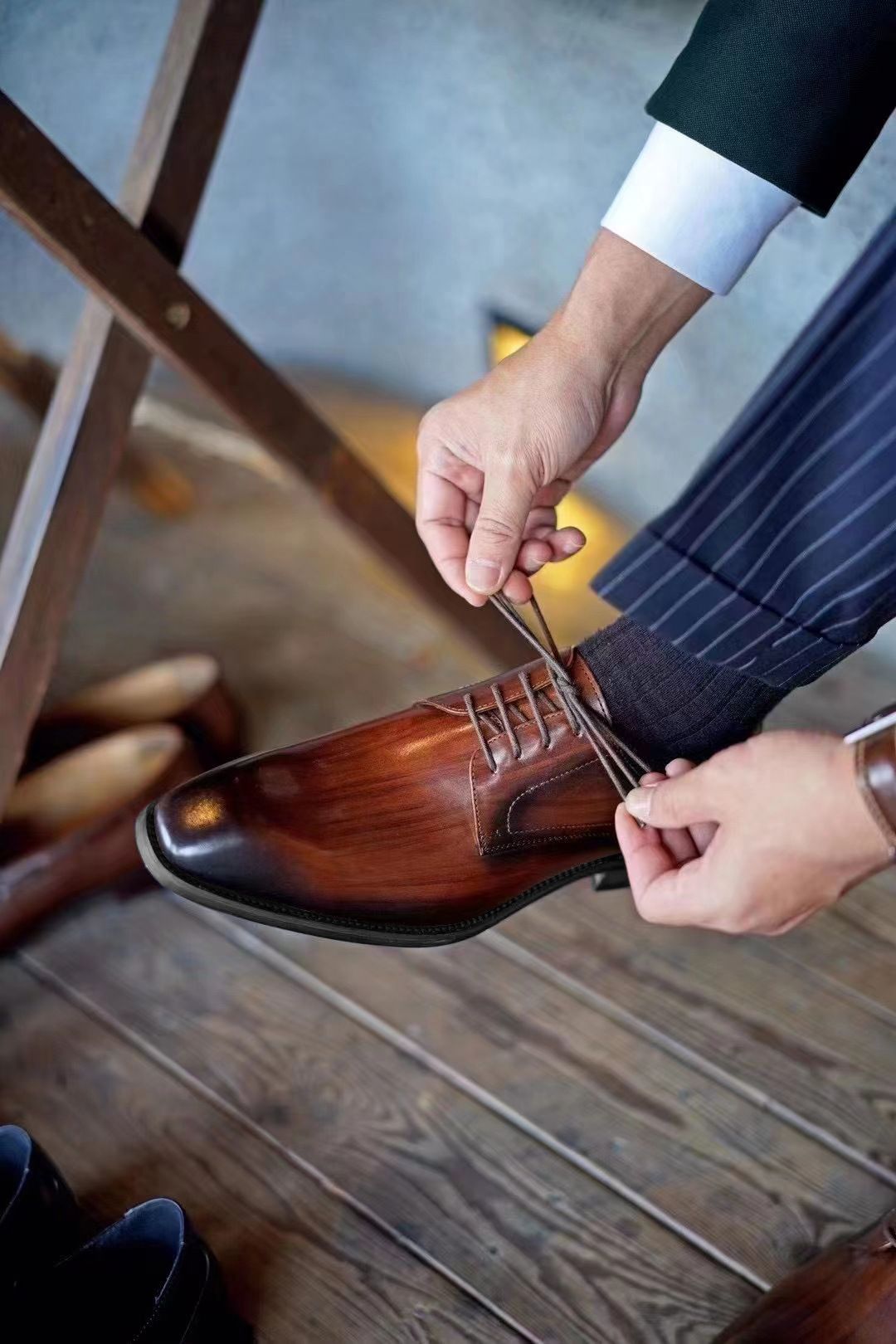 Shoes Men Leather Shoe Man Imitation Wood Grain Fashionable Vintage Square Toe Leather Shoes New Men's Leather Shoes Men's Shoes Oxfords