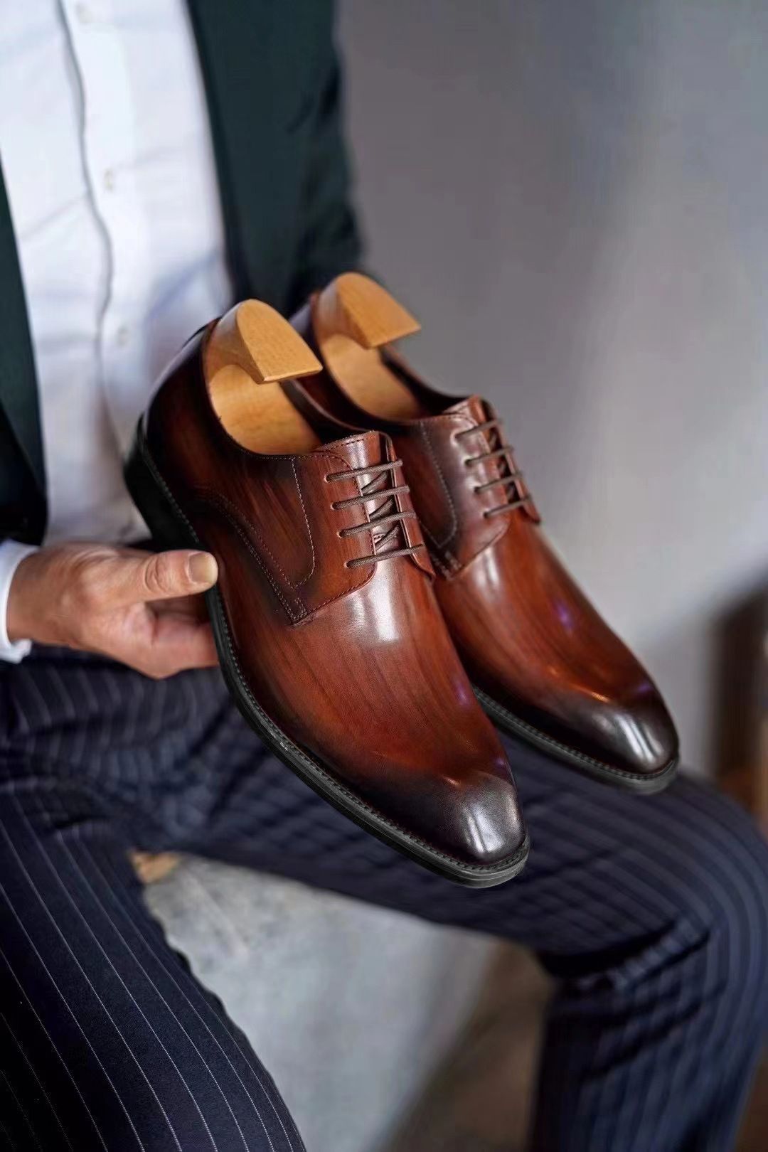 Shoes Men Leather Shoe Man Imitation Wood Grain Fashionable Vintage Square Toe Leather Shoes New Men's Leather Shoes Men's Shoes Oxfords