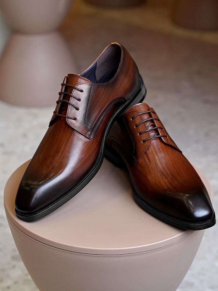 Shoes Men Leather Shoe Man Imitation Wood Grain Fashionable Vintage Square Toe Leather Shoes New Men's Leather Shoes Men's Shoes Oxfords