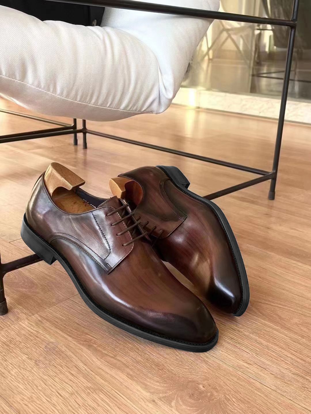 Shoes Men Leather Shoe Man Imitation Wood Grain Fashionable Vintage Square Toe Leather Shoes New Men's Leather Shoes Men's Shoes Oxfords