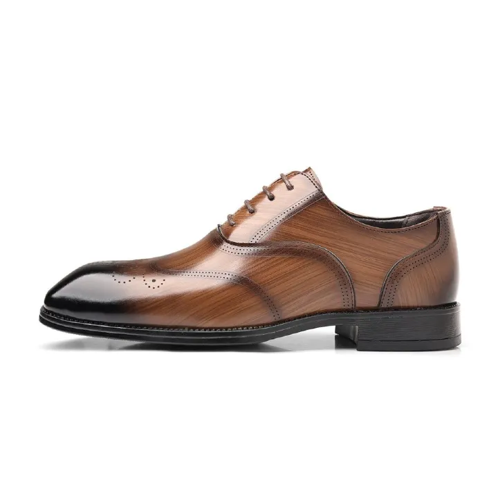 Shoes Men Leather Shoe Man Wood Grain Imitation Block-Style Square-Toe Leather Shoes Men's Shoes Oxfords