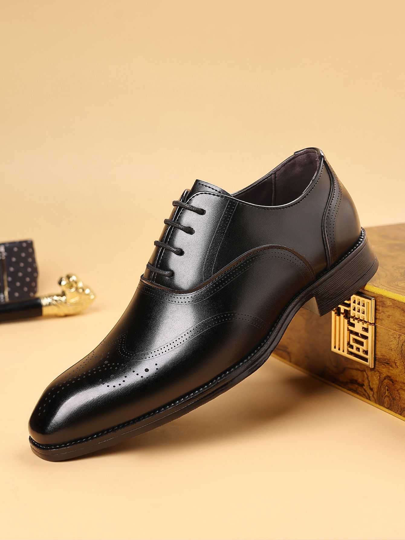 Shoes Men Leather Shoe Man Wood Grain Imitation Block-Style Square-Toe Leather Shoes Men's Shoes Oxfords