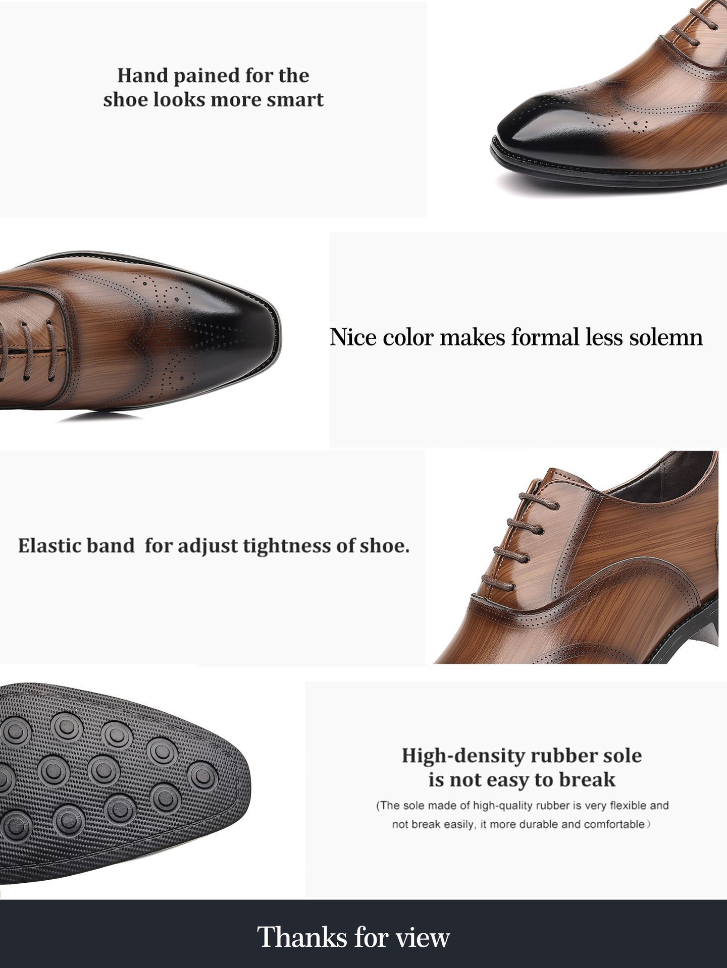 Shoes Men Leather Shoe Man Wood Grain Imitation Block-Style Square-Toe Leather Shoes Men's Shoes Oxfords