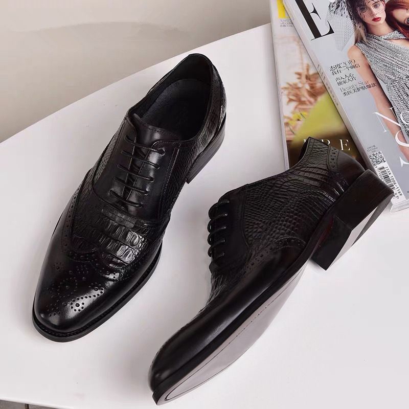 Shoes Men Leather Shoe Man New Men's Brogue Oxford Vintage-Style Crocodile Pattern Leather Shoes Large Sizes Men's Shoes Oxfords