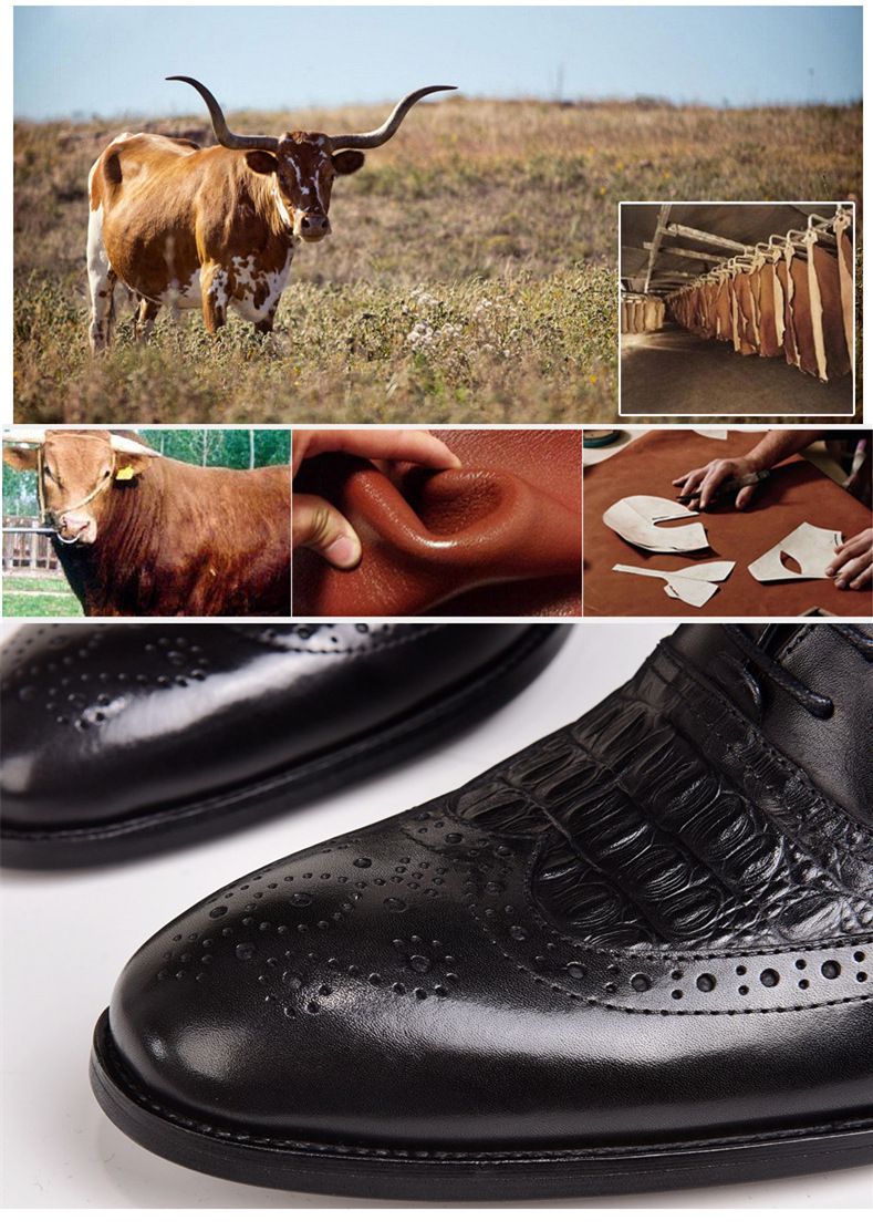 Shoes Men Leather Shoe Man New Men's Brogue Oxford Vintage-Style Crocodile Pattern Leather Shoes Large Sizes Men's Shoes Oxfords