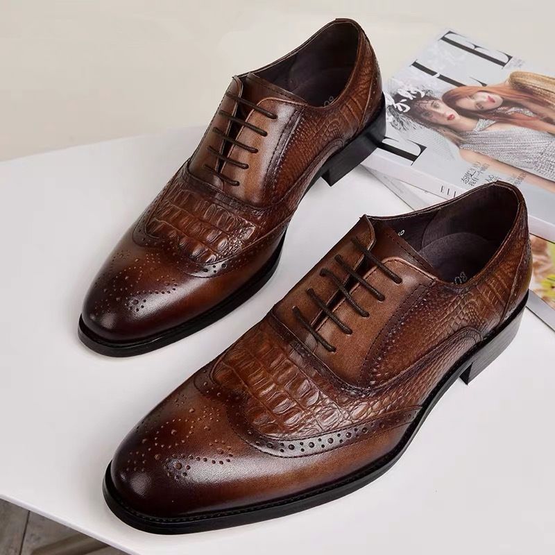 Shoes Men Leather Shoe Man New Men's Brogue Oxford Vintage-Style Crocodile Pattern Leather Shoes Large Sizes Men's Shoes Oxfords