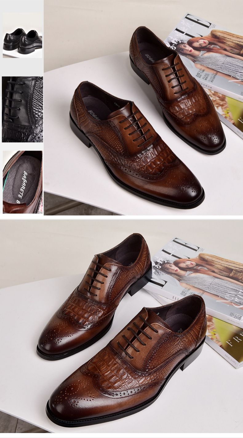 Shoes Men Leather Shoe Man New Men's Brogue Oxford Vintage-Style Crocodile Pattern Leather Shoes Large Sizes Men's Shoes Oxfords