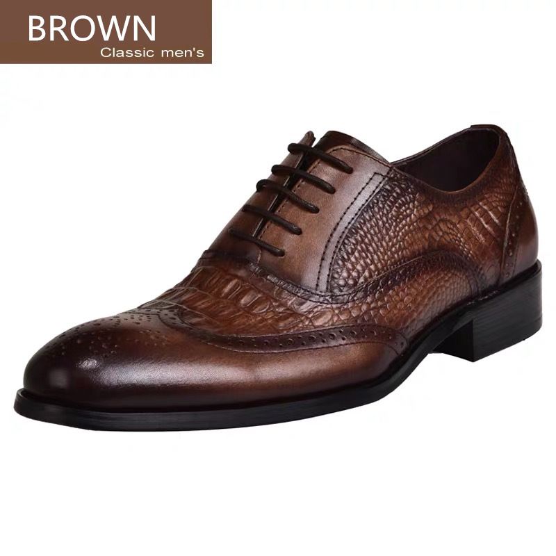 Shoes Men Leather Shoe Man New Men's Brogue Oxford Vintage-Style Crocodile Pattern Leather Shoes Large Sizes Men's Shoes Oxfords