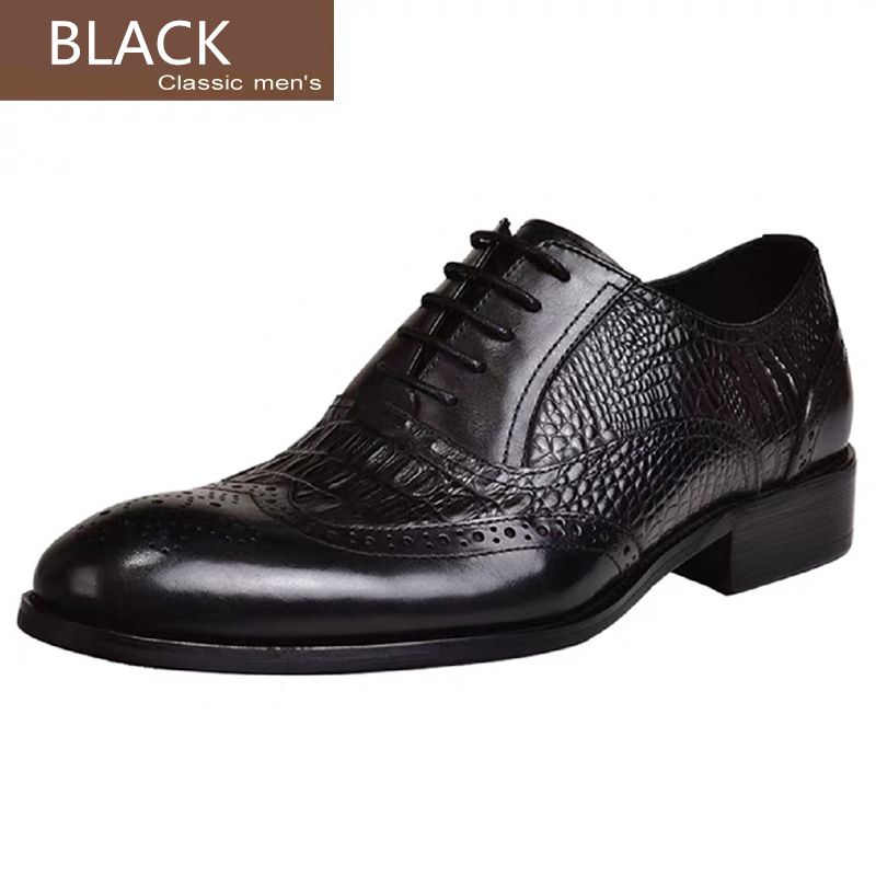 Shoes Men Leather Shoe Man New Men's Brogue Oxford Vintage-Style Crocodile Pattern Leather Shoes Large Sizes Men's Shoes Oxfords