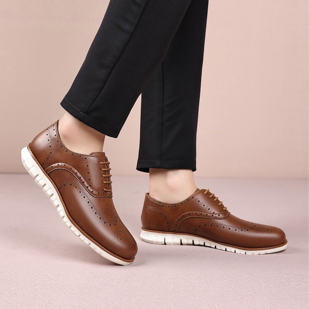 Shoes Men Leather Shoe Man Men's Hollowed-Out Base Sports Leather Shoes with EVA Sole Lightweight Engraved Oxford Shoes for Spring Summer Men's Shoes Oxfords