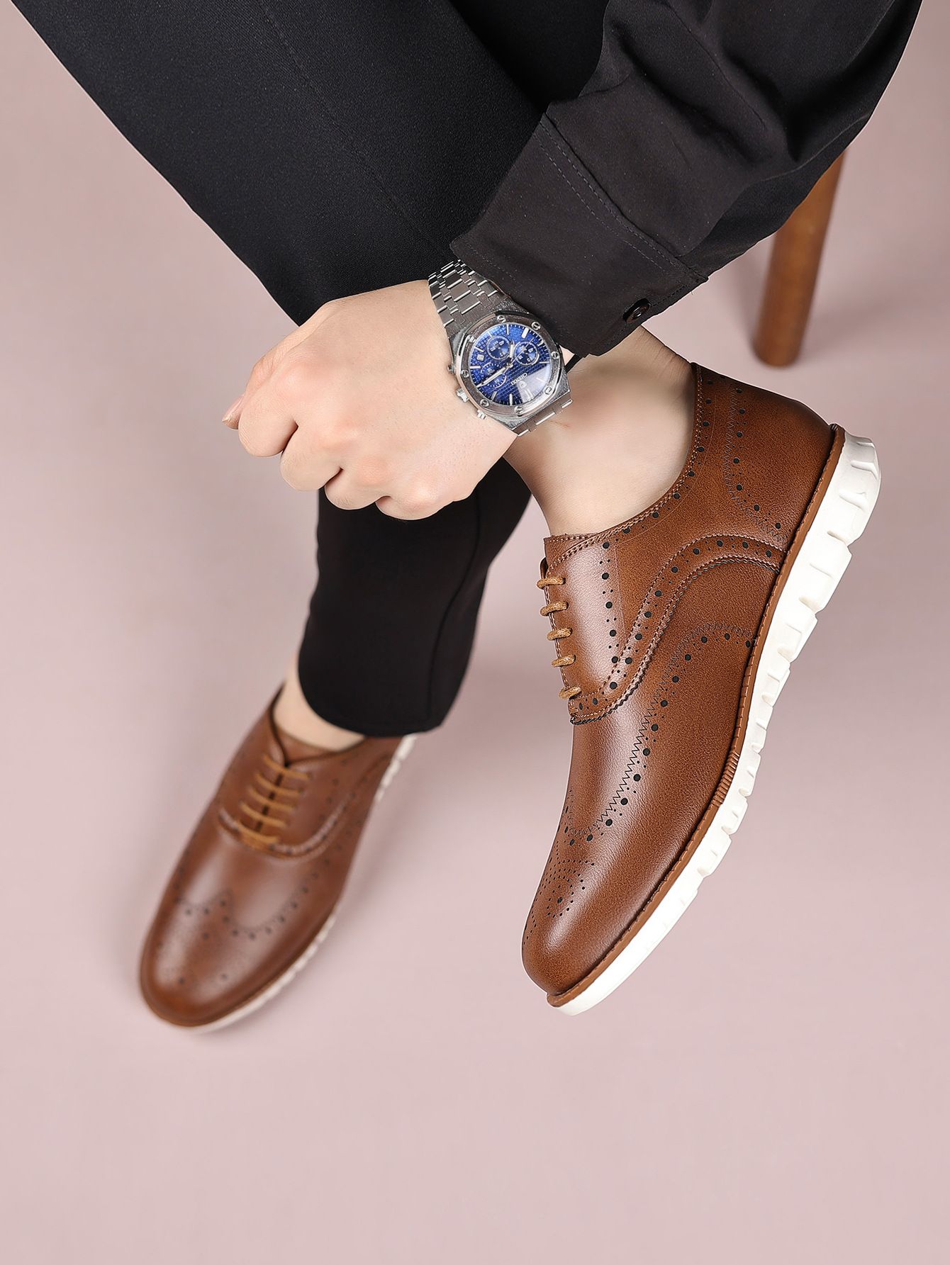 Shoes Men Leather Shoe Man Men's Hollowed-Out Base Sports Leather Shoes with EVA Sole Lightweight Engraved Oxford Shoes for Spring Summer Men's Shoes Oxfords