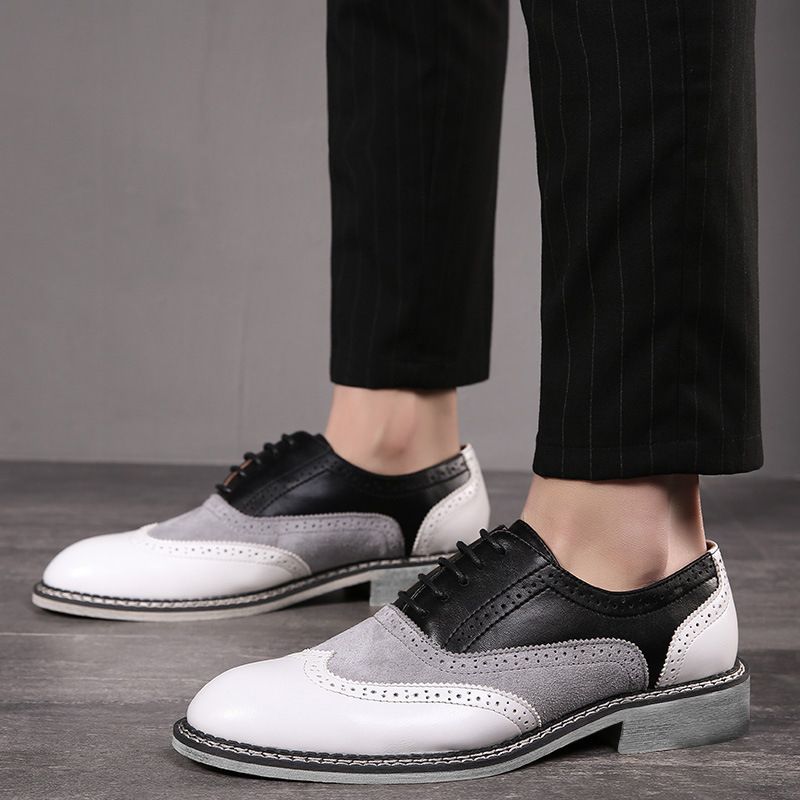 Shoes Men Leather Shoe Man Large Size Block Color Blocked Pointed Height Increasing Business Casual Leather Shoes for Men Men's Shoes Oxfords