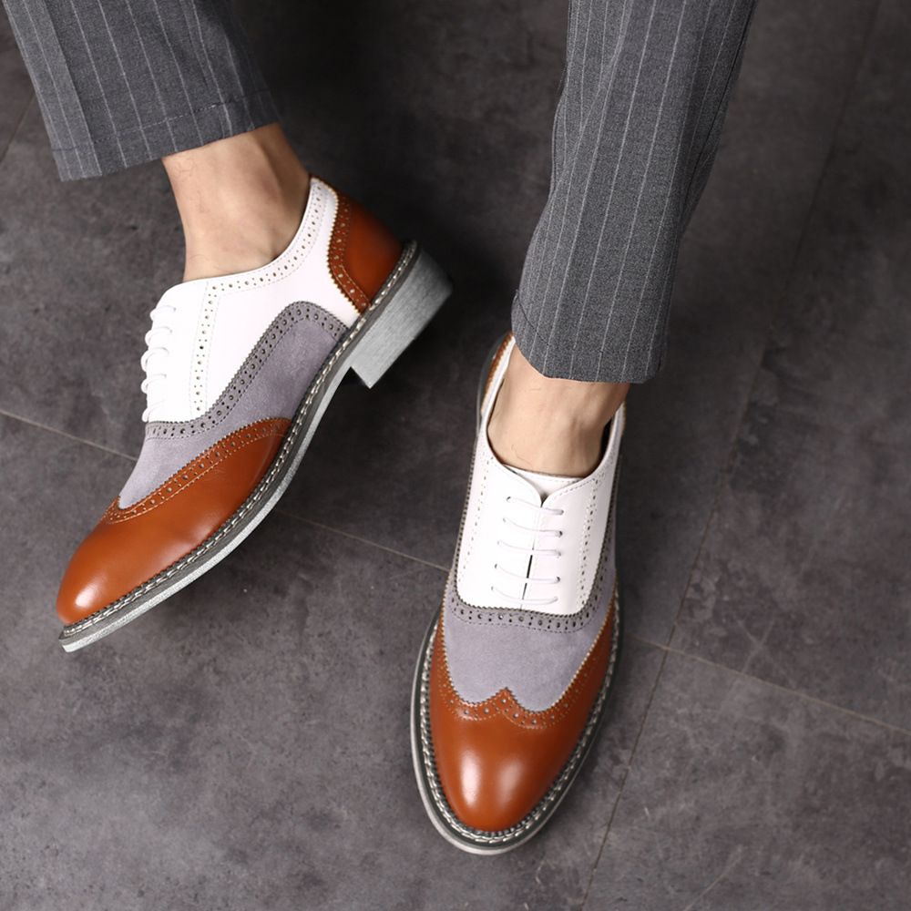 Shoes Men Leather Shoe Man Large Size Block Color Blocked Pointed Height Increasing Business Casual Leather Shoes for Men Men's Shoes Oxfords