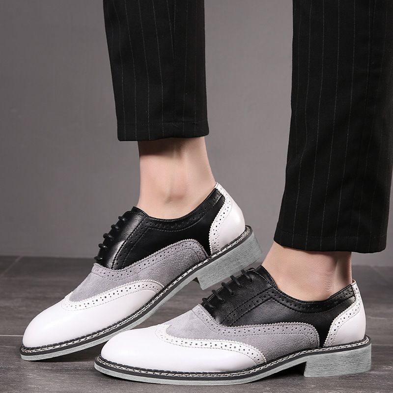 Shoes Men Leather Shoe Man Large Size Block Color Blocked Pointed Height Increasing Business Casual Leather Shoes for Men Men's Shoes Oxfords