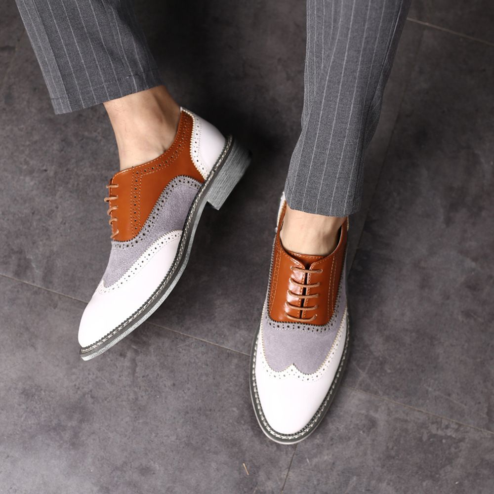 Shoes Men Leather Shoe Man Large Size Block Color Blocked Pointed Height Increasing Business Casual Leather Shoes for Men Men's Shoes Oxfords