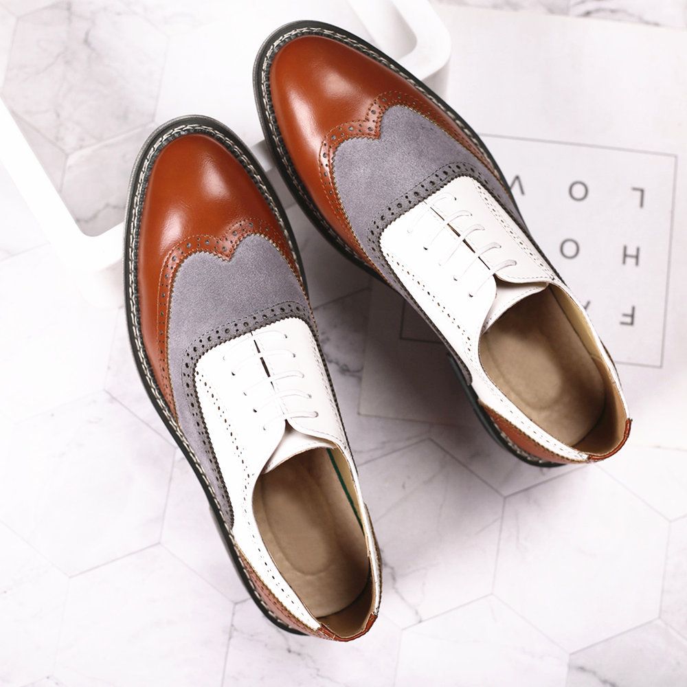 Shoes Men Leather Shoe Man Large Size Block Color Blocked Pointed Height Increasing Business Casual Leather Shoes for Men Men's Shoes Oxfords