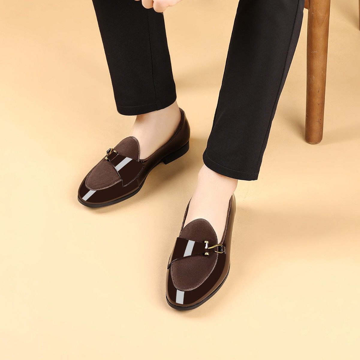 Shoes Men Leather Shoe Man Men's Square-Toe Casual Single Shoes with Side Buckle Men's Shoes Oxfords