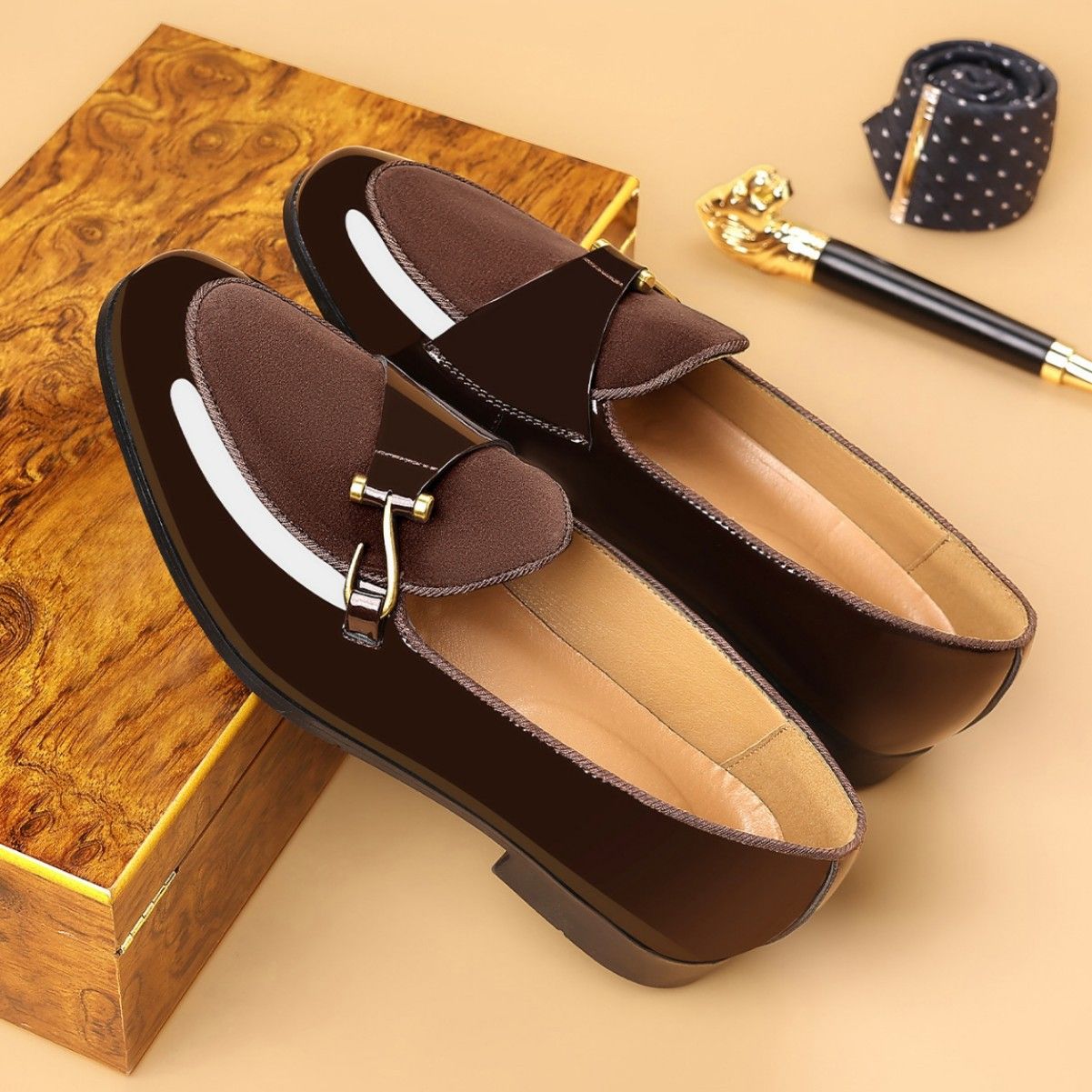 Shoes Men Leather Shoe Man Men's Square-Toe Casual Single Shoes with Side Buckle Men's Shoes Oxfords