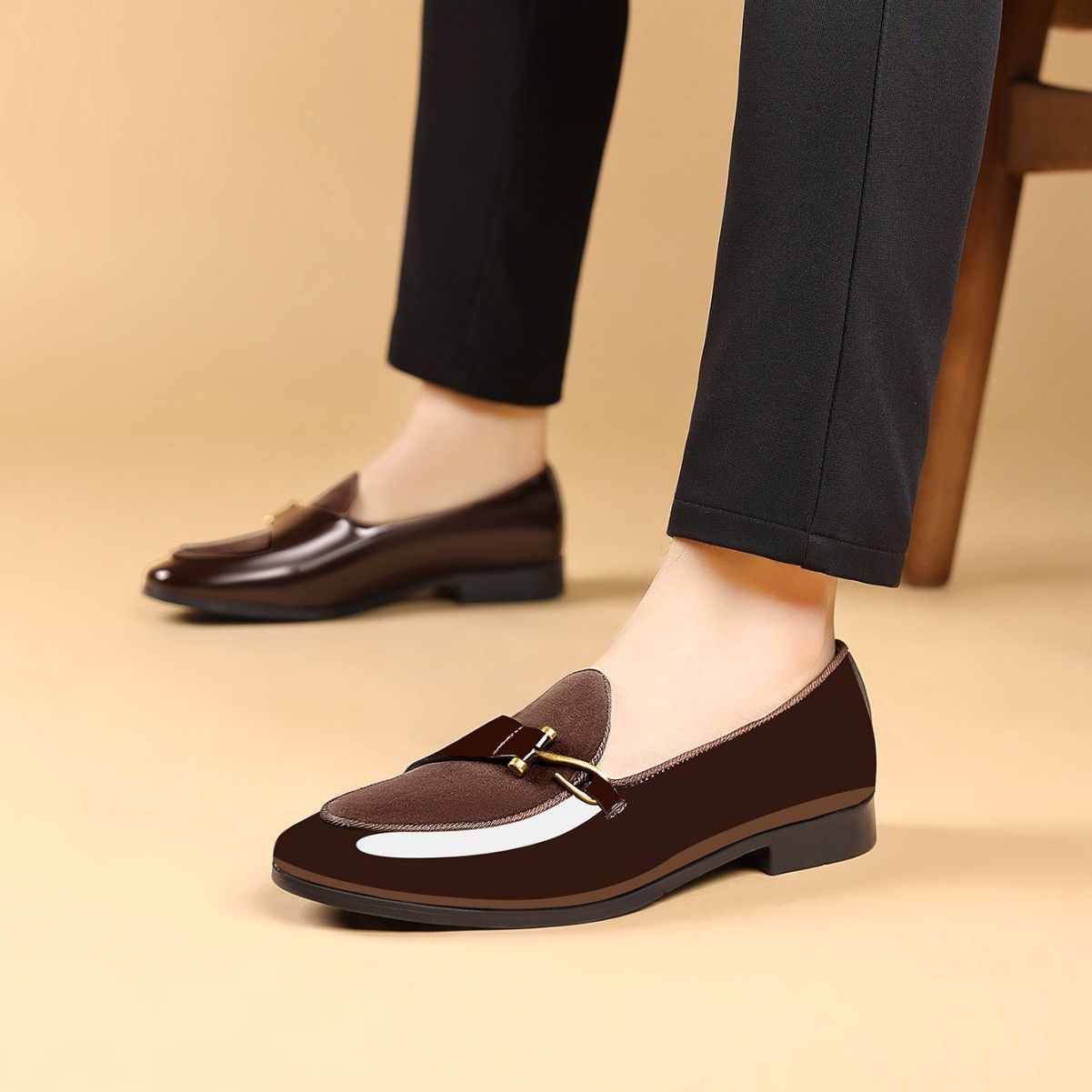 Shoes Men Leather Shoe Man Men's Square-Toe Casual Single Shoes with Side Buckle Men's Shoes Oxfords