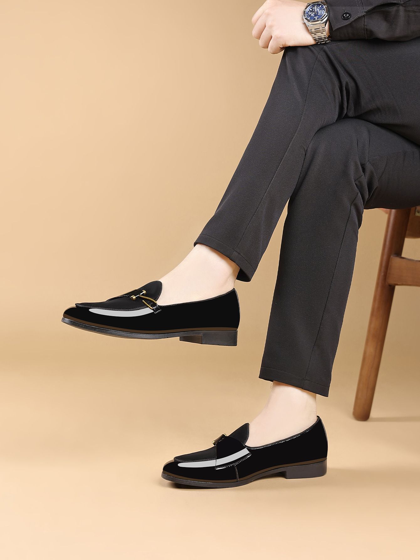 Shoes Men Leather Shoe Man Men's Square-Toe Casual Single Shoes with Side Buckle Men's Shoes Oxfords
