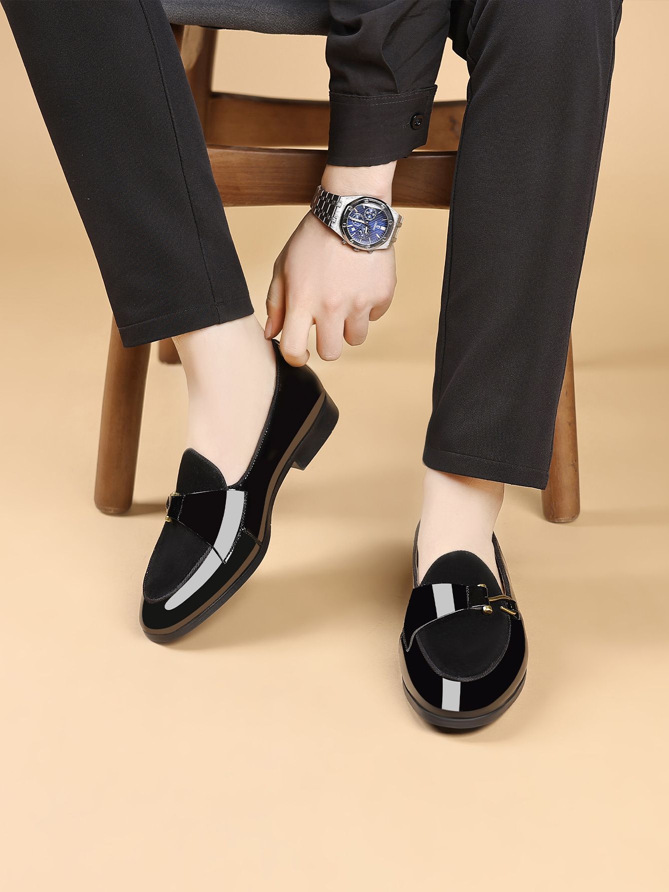 Shoes Men Leather Shoe Man Men's Square-Toe Casual Single Shoes with Side Buckle Men's Shoes Oxfords