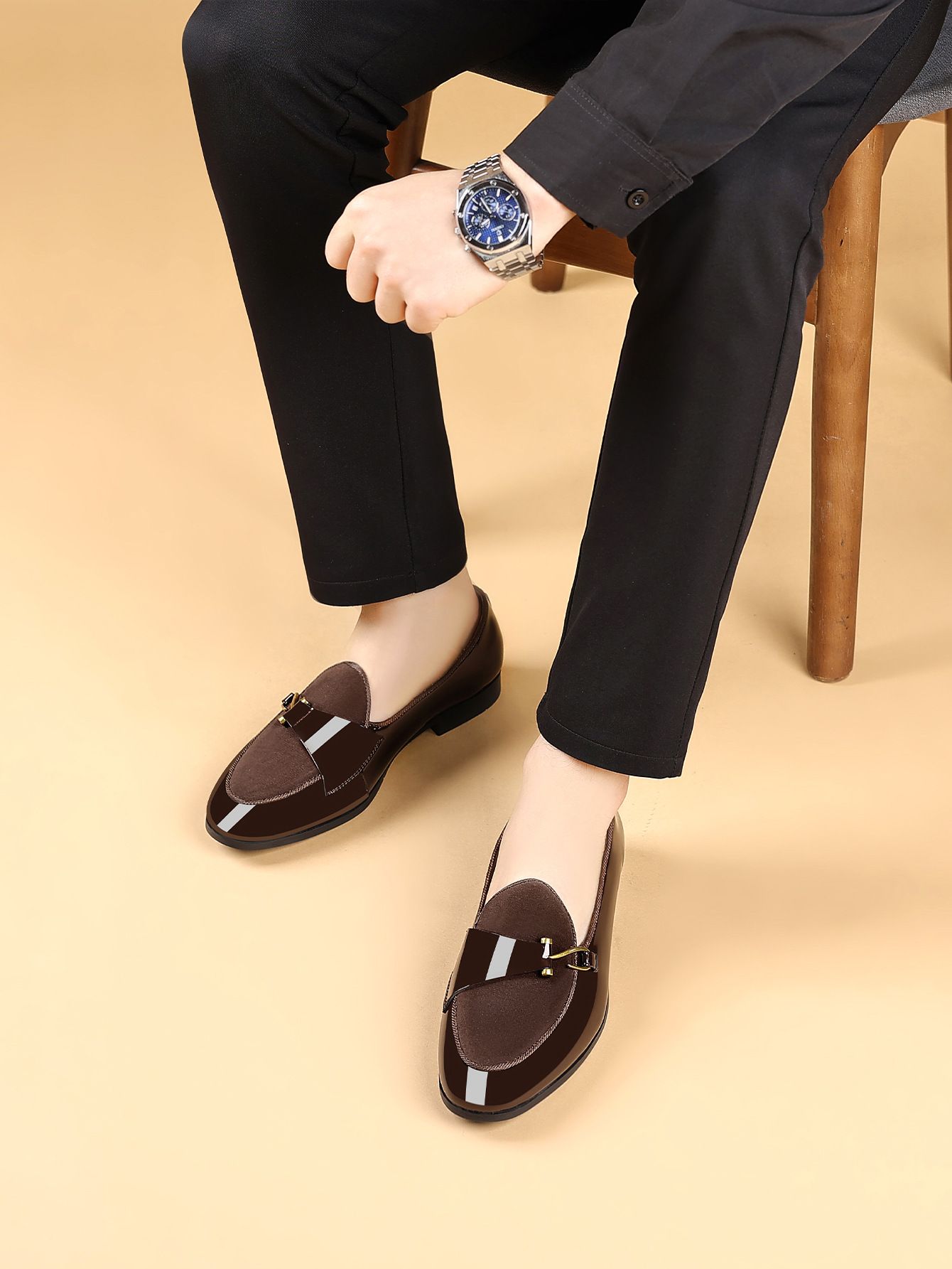 Shoes Men Leather Shoe Man Men's Square-Toe Casual Single Shoes with Side Buckle Men's Shoes Oxfords
