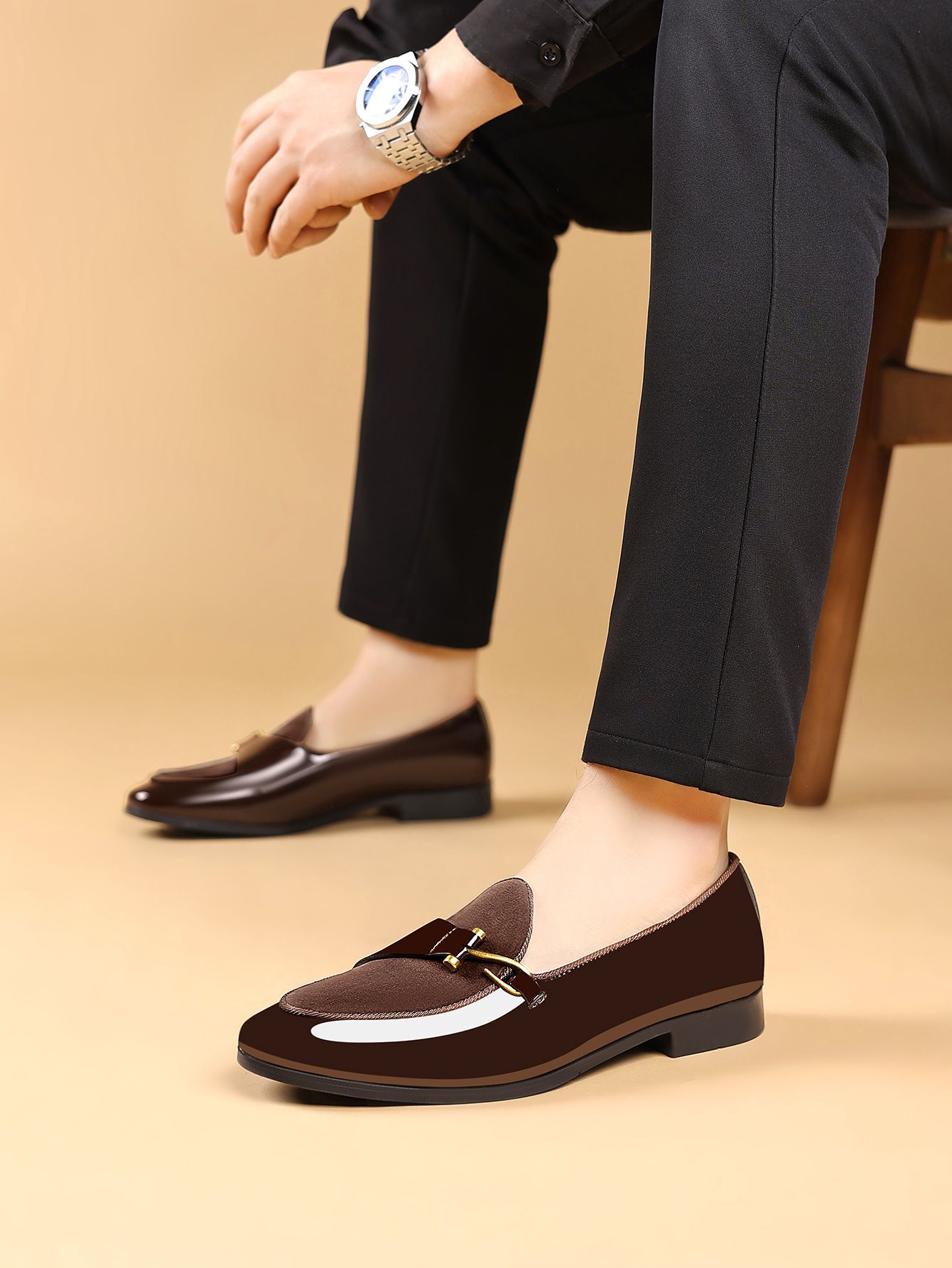 Shoes Men Leather Shoe Man Men's Square-Toe Casual Single Shoes with Side Buckle Men's Shoes Oxfords