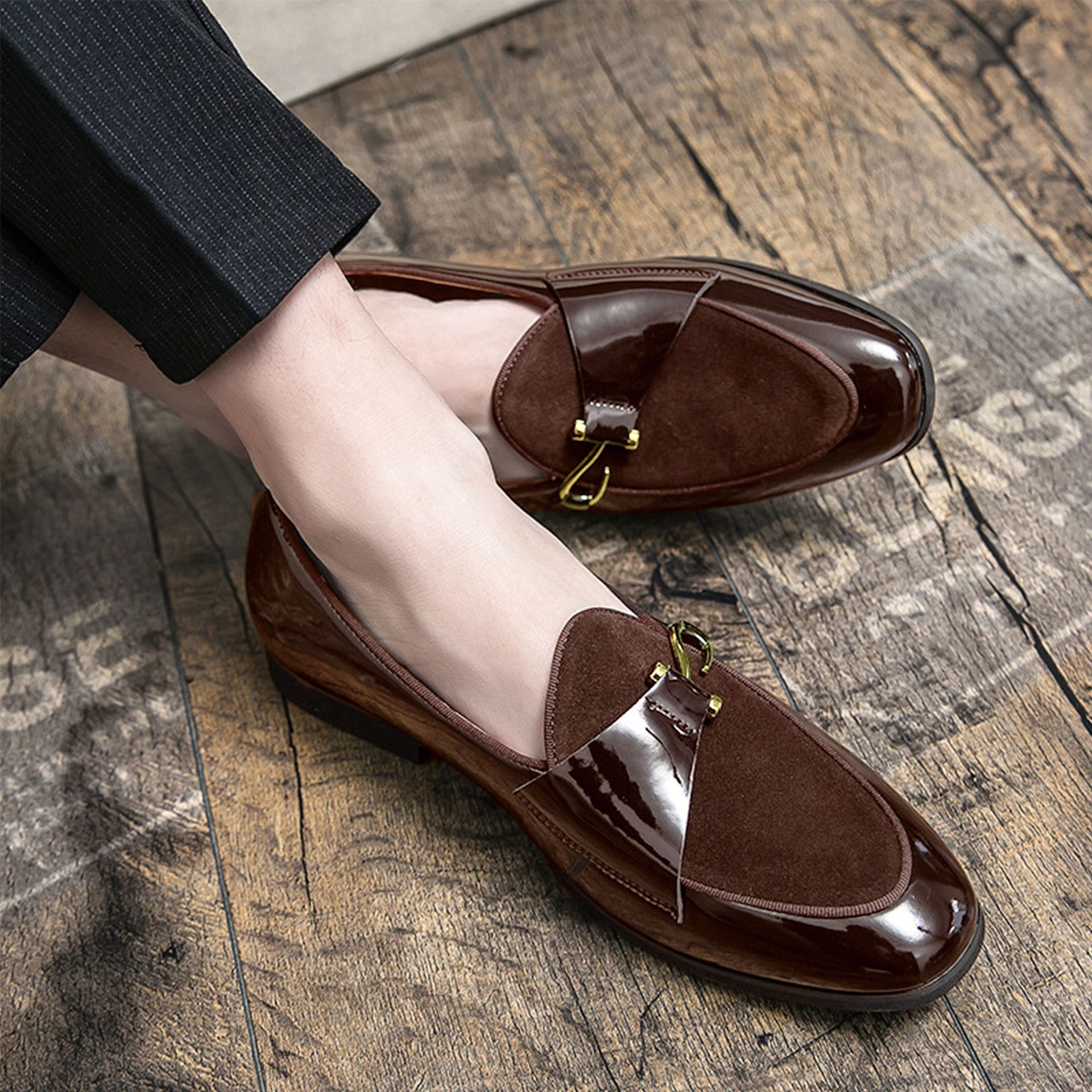 Shoes Men Leather Shoe Man Men's Square-Toe Casual Single Shoes with Side Buckle Men's Shoes Oxfords