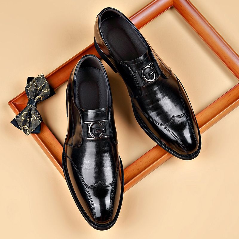 Shoes Men Leather Shoe Man Men's Casual Business Embroidered Pointed Toe Leather Shoes Men's Shoes Oxfords