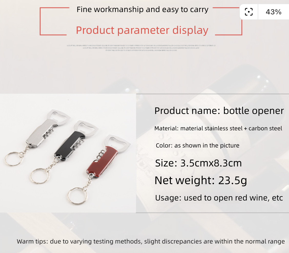 Bottle Opener Corkscrew Stainless Steel Red Wine Mini Bottle Opener Multifunctional Portable Beer Bottle Opener with Foil Cutter