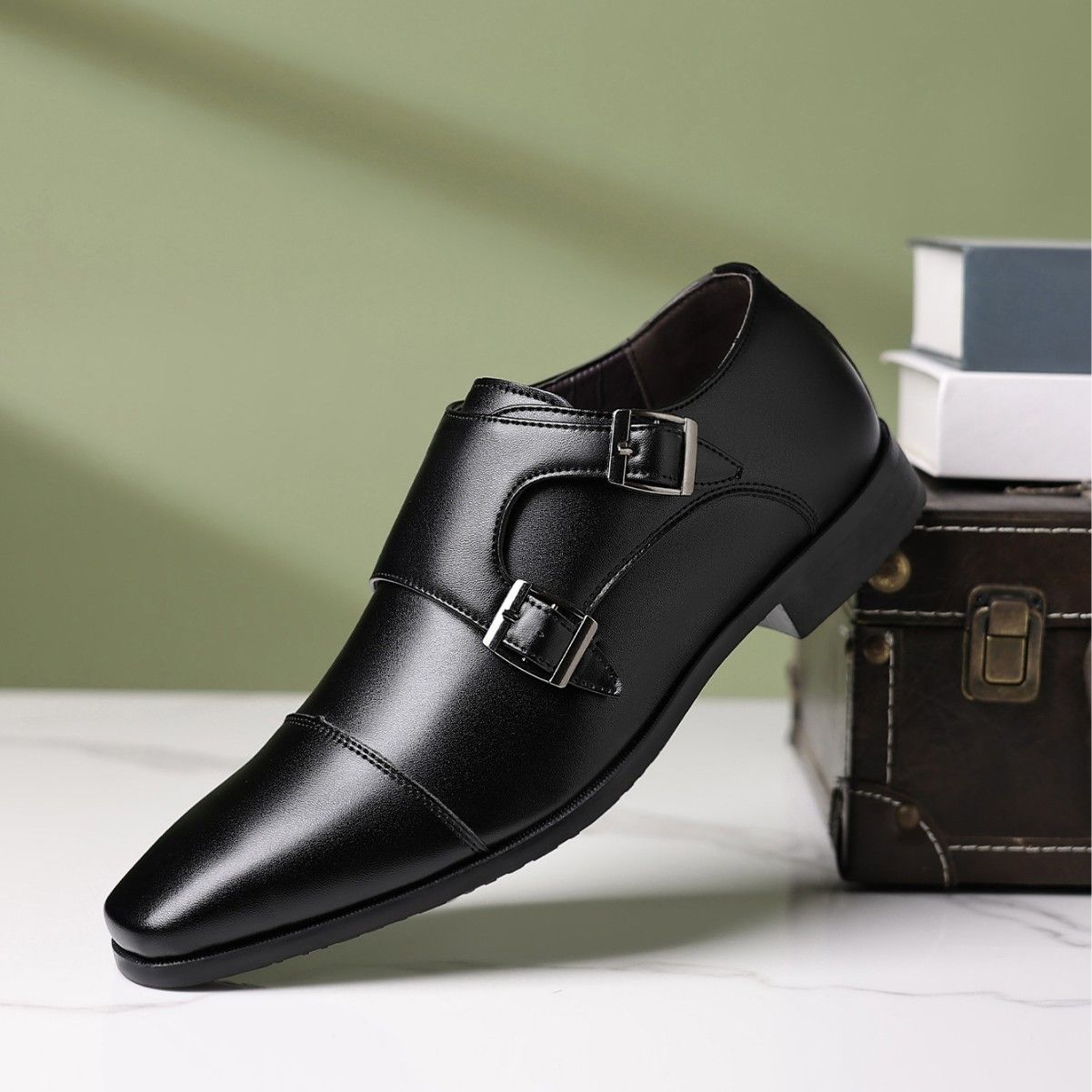 Shoes Men Leather Shoe Man Business Leather Shoes Men's Formal Shoes Casual Shoes Triple Connector Buckle Leather Shoes for Men Oxfords