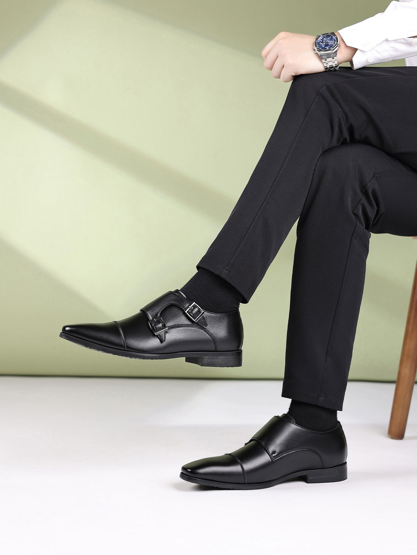 Shoes Men Leather Shoe Man Business Leather Shoes Men's Formal Shoes Casual Shoes Triple Connector Buckle Leather Shoes for Men Oxfords