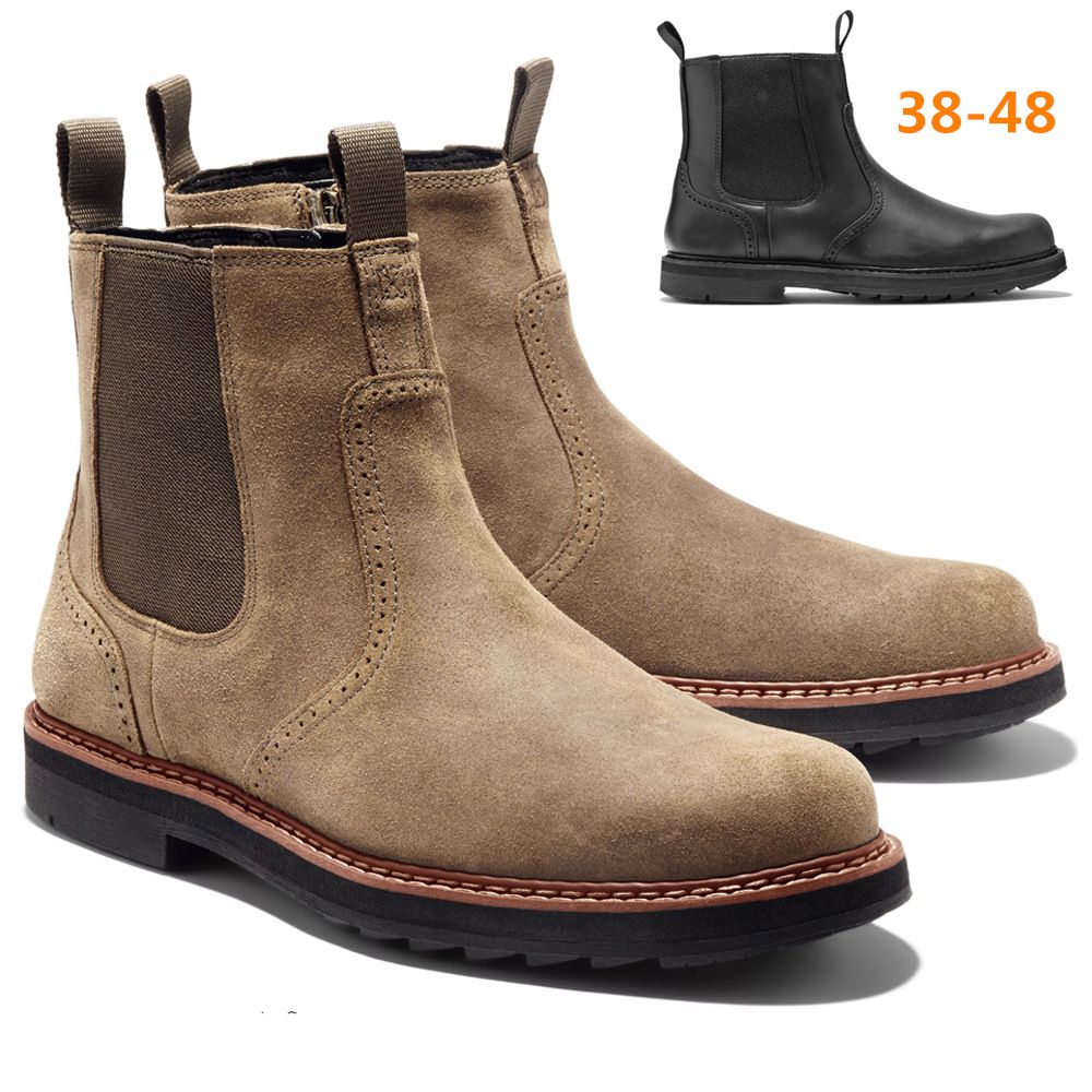 Shoes Men Leather Shoe Man Wear-Resistant High-Top Men's Casual Boots Black Suede Chelsea Boots