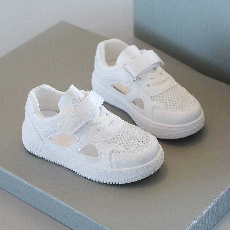 Children's White Sneakers for Summer Boys' Sports Shoes Breathable Mesh Shoes Hollowed-Out Design for Girls' Casual Board Shoes Soft Soles Kids Shoes Boys' Shoes Sandals for Babies