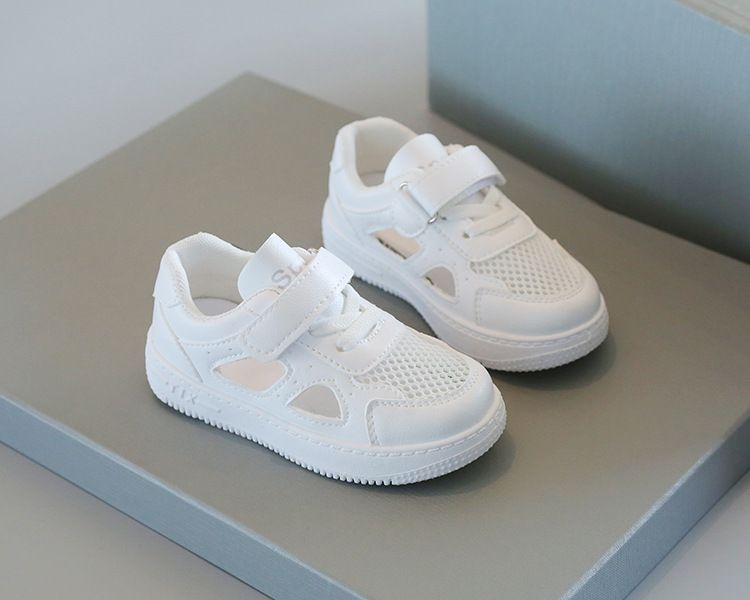 Children's White Sneakers for Summer Boys' Sports Shoes Breathable Mesh Shoes Hollowed-Out Design for Girls' Casual Board Shoes Soft Soles Kids Shoes Boys' Shoes Sandals for Babies
