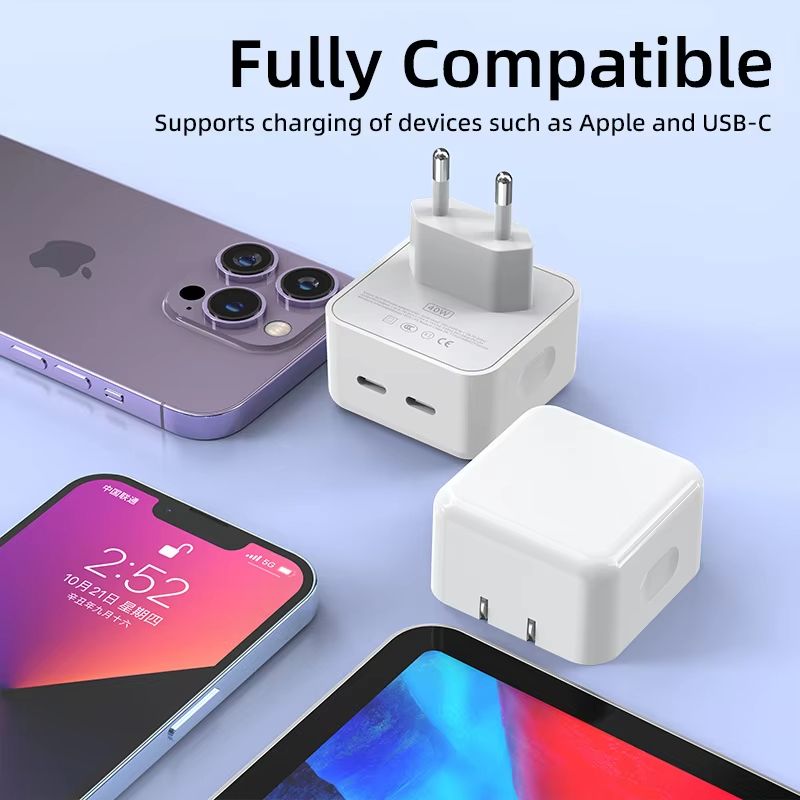 Phone Quick Charger Dual PD 10W Mobile Phone Charging Head USB Wall Charger for iPhone Samsung US EU UK Plug Travel Charger