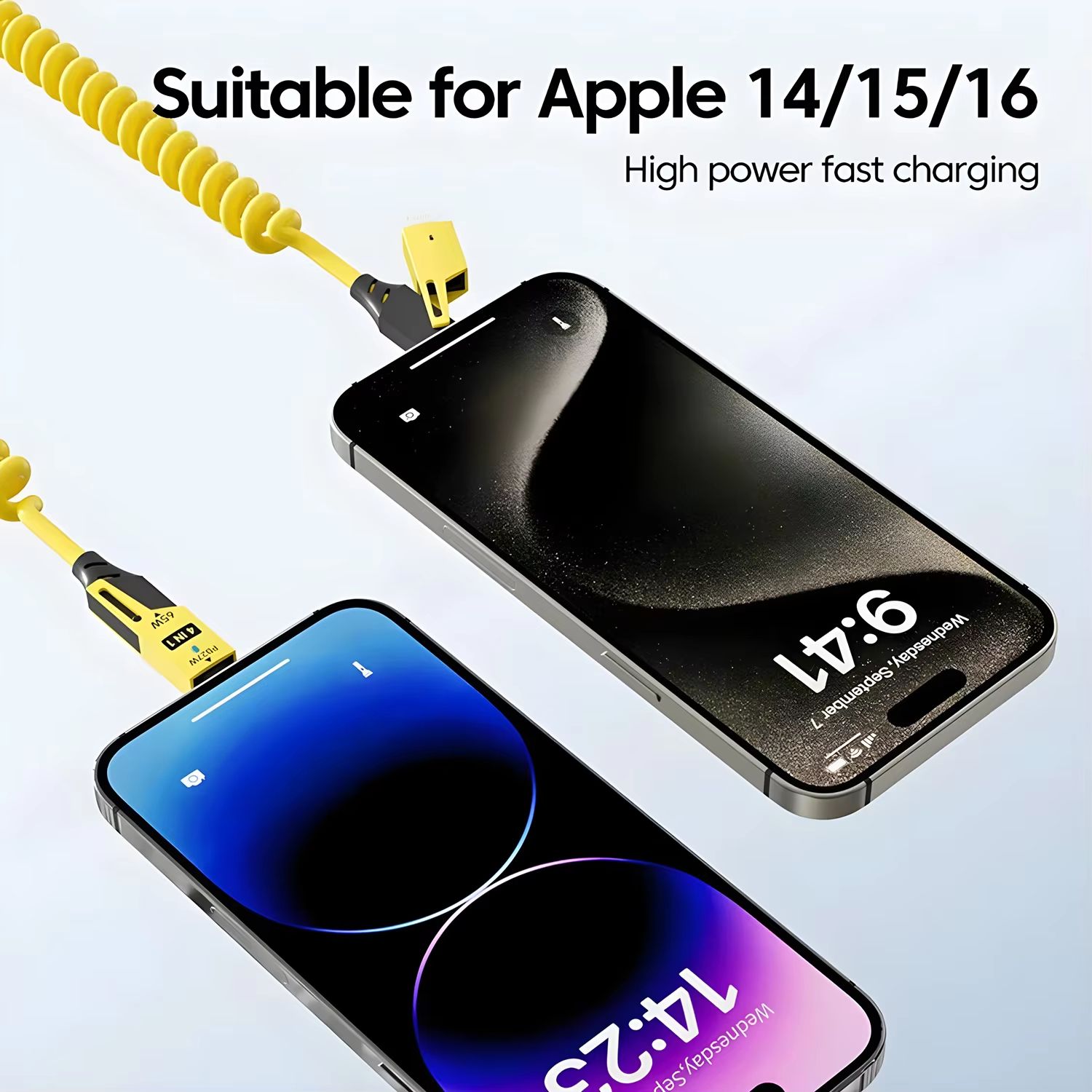 4 in 1 65W Spring Short Data Cable 6A USB Type C Spring Telescopic Quick Charger Wire Spring USB Cable for iPhone 15 14 13 12