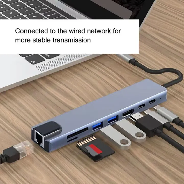 USB C Docking Station USB C Ethernet Multiport Adapter 8 In 1 Docking Station 5Gbps High-Speed Data Transfer 4K USB Data Ports