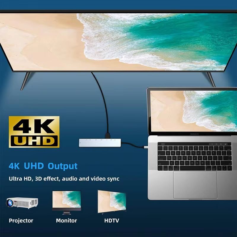 USB C Docking Station USB C Ethernet Multiport Adapter 8 In 1 Docking Station 5Gbps High-Speed Data Transfer 4K USB Data Ports