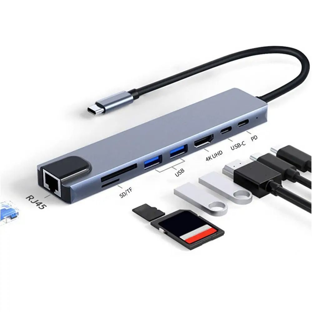 USB C Docking Station USB C Ethernet Multiport Adapter 8 In 1 Docking Station 5Gbps High-Speed Data Transfer 4K USB Data Ports