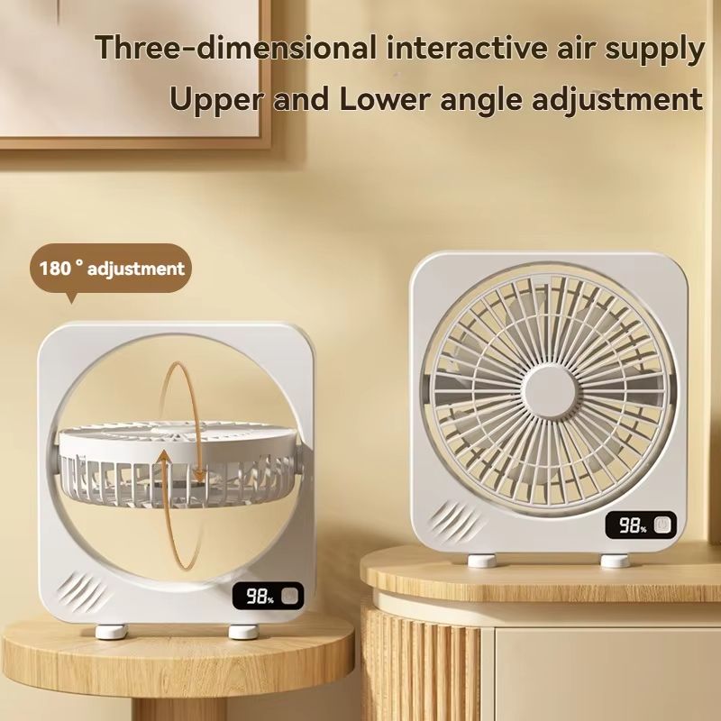 2025 Digital Display Rechargeable Desktop Fan Mini Home Office Fan Cycle Wind Function Portable Fan