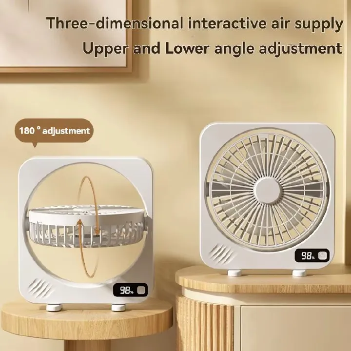 2025 Digital Display Rechargeable Desktop Fan Mini Home Office Fan Cycle Wind Function Portable Fan